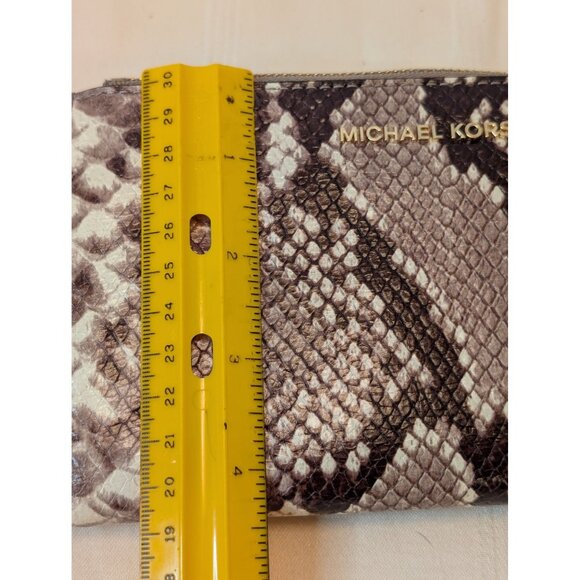 Michael Kors Python-Embossed Leather Zip-Around Wallet Coins Bills Card Slots ID - Picture 13 of 16
